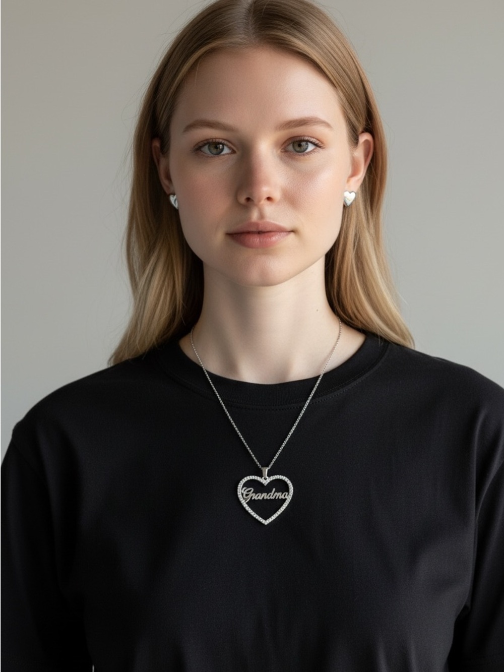 10/11 Silver 'Grandma' Heart Pendant Necklace - Women Jewelry